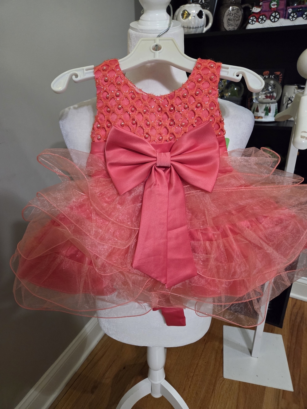 Girls Coral Tutu Dress with Bow